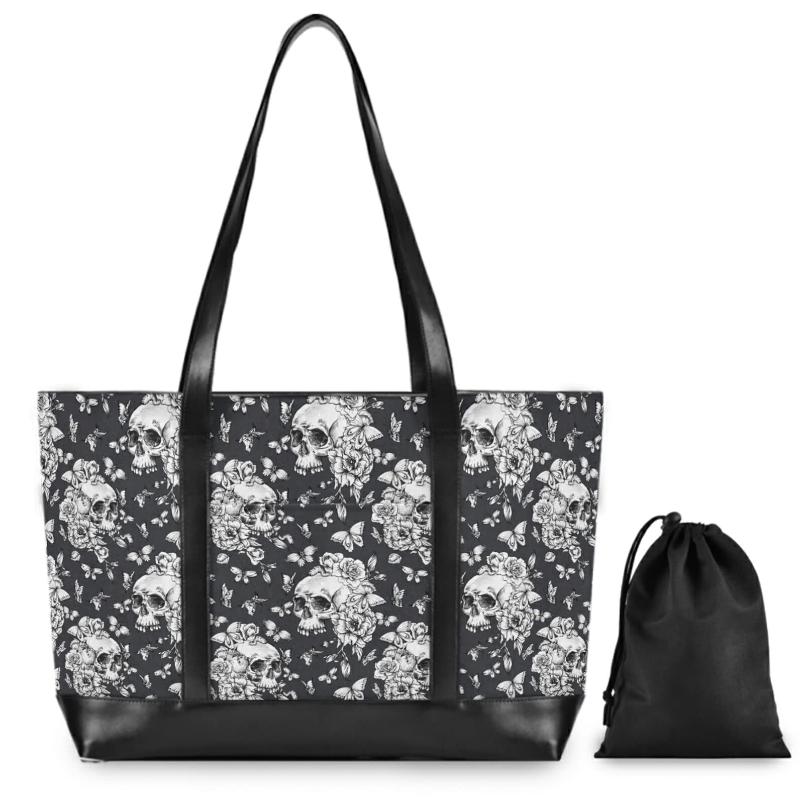 Gothic Tote Bag with Skull & Butterfly Print - Stylish Laptop Shoulder Bag for Women, Perfect for Work, School & Teacher Use | Durable Work Tote & Everyday Carryall