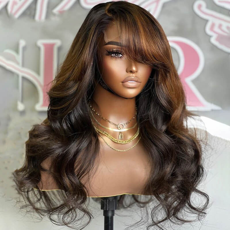 Brown Highlights Wavy Layered Cut