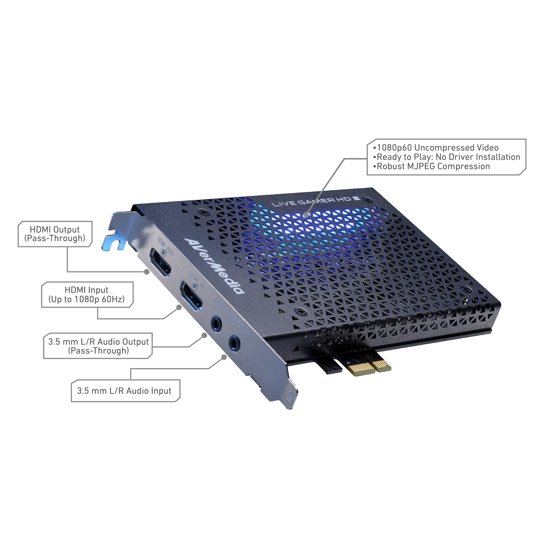AVerMedia Live Gamer HD 2 GC570 PCIe Internal Game Capture Card - 1080p 60fps Recording & Streaming for Xbox Series X/S, PS5, Nintendo Switch, PC - Multi-Card Support & Ultra-Low Latency Pass-Through | Perfect for Professional Gamers & Content Creators