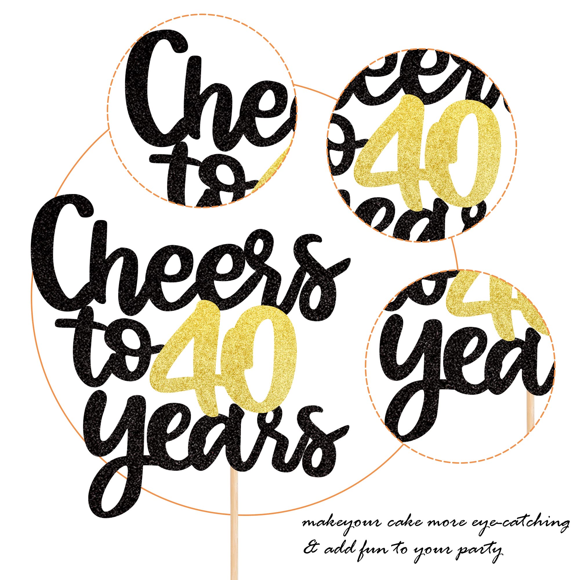 1 Pack Black & Gold Glitter 40th Birthday Cake Topper - Happy 40th Cake Decoration for Anniversary Party Supplies | Perfect for 40th Birthday Celebrations, Milestone Parties & Cake Decorating
