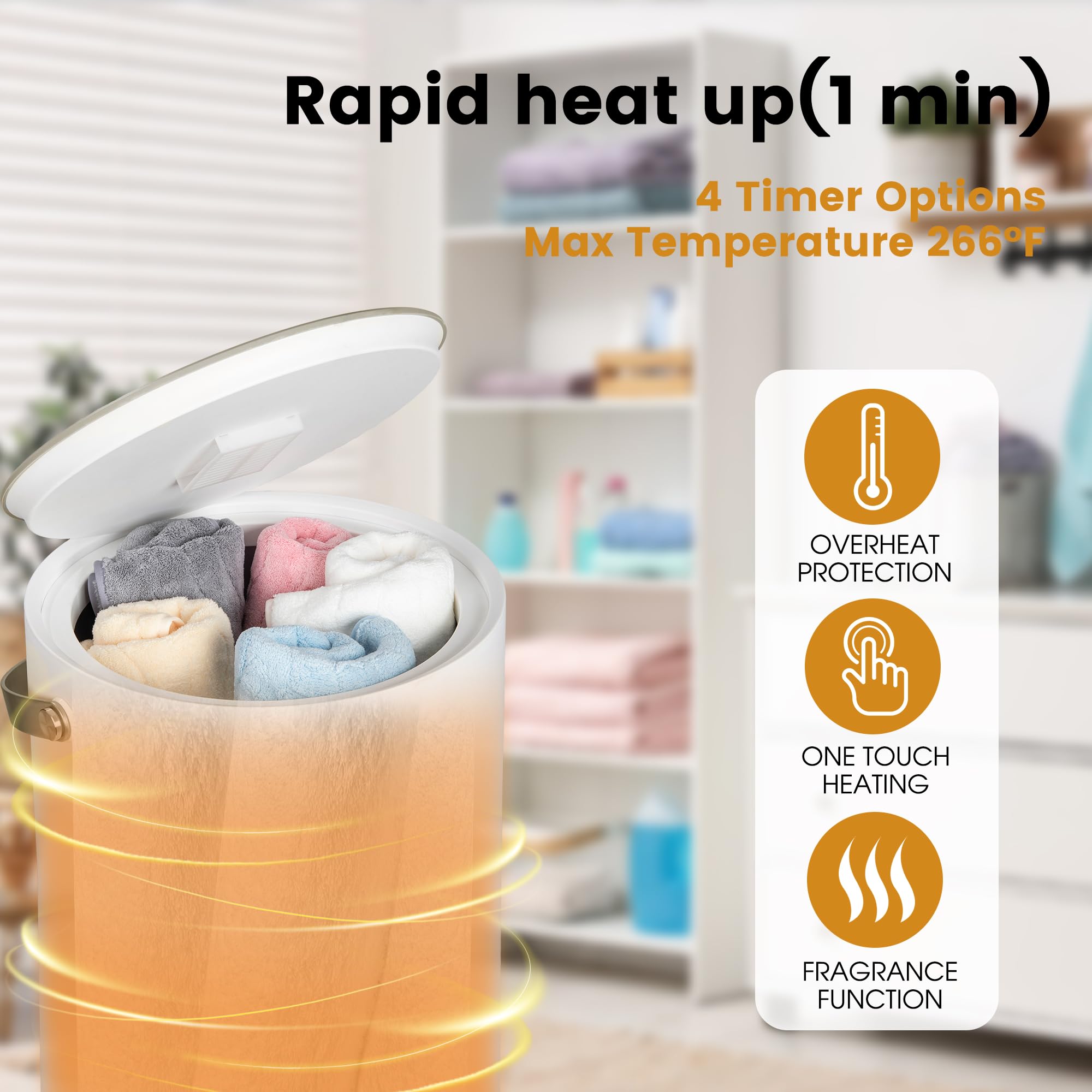 Portable Electric Towel Warmer for Bathroom - Fast Heating Towel Bucket with 4 Timer Settings & Auto Shut Off - Perfect for Warming Towels, Blankets & Pajamas - Ideal for Spa, Baby Care & Winter Use (Beige)