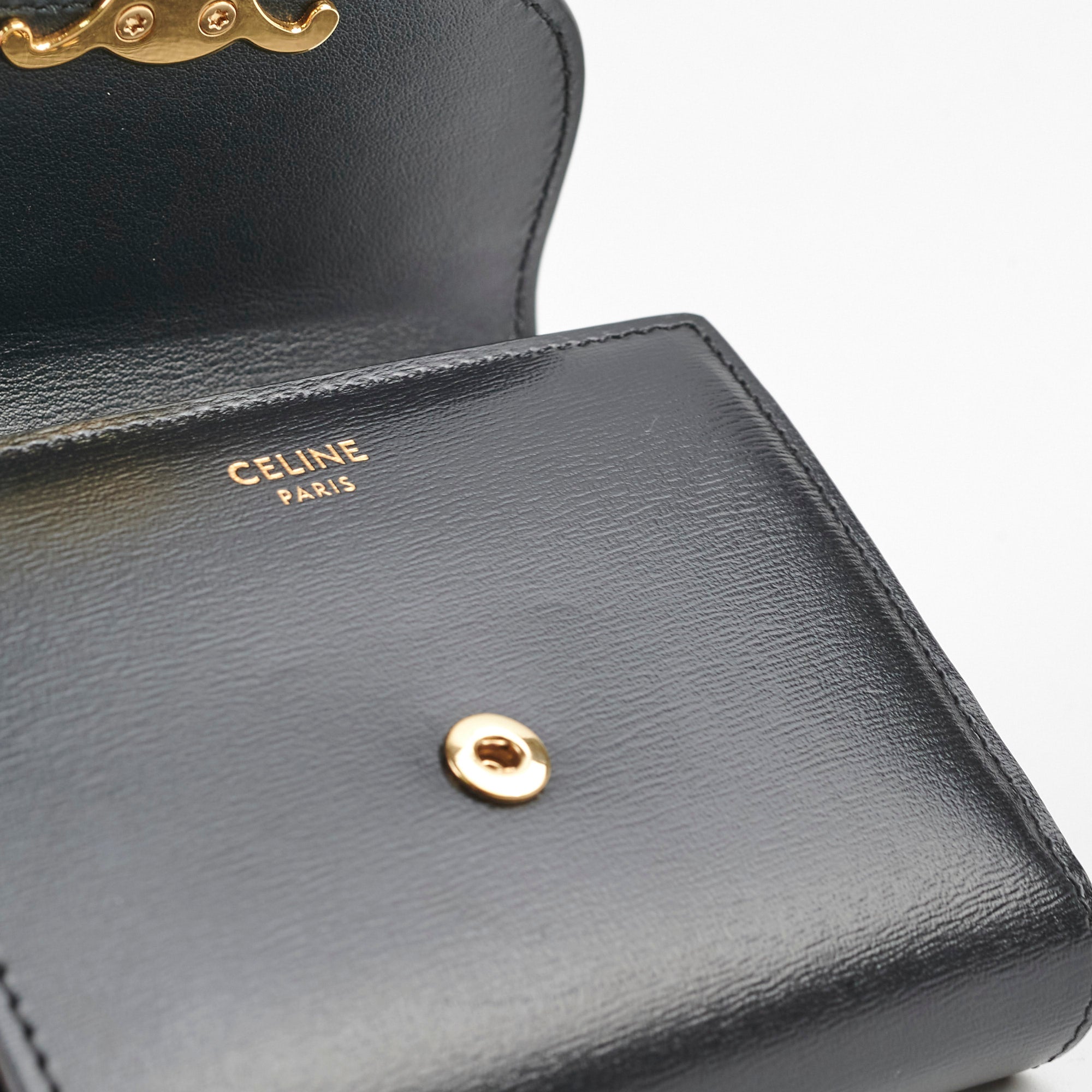 Celine Compact Wallet with Coin Pocket Triomphe Logo in Shiny Calfskin Leather - Perfect for Everyday Use & Travel Essentials