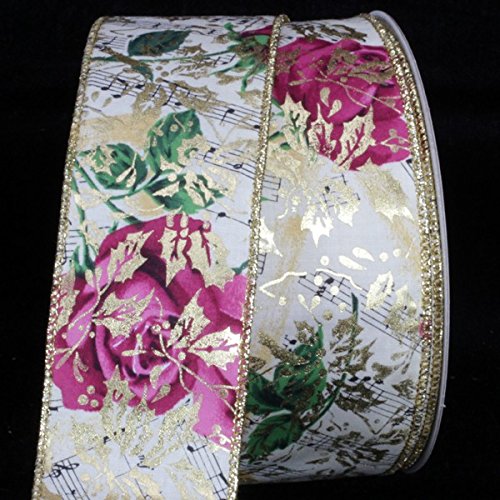 Ivory and Gold Mozart Roses Wired Craft Ribbon 2