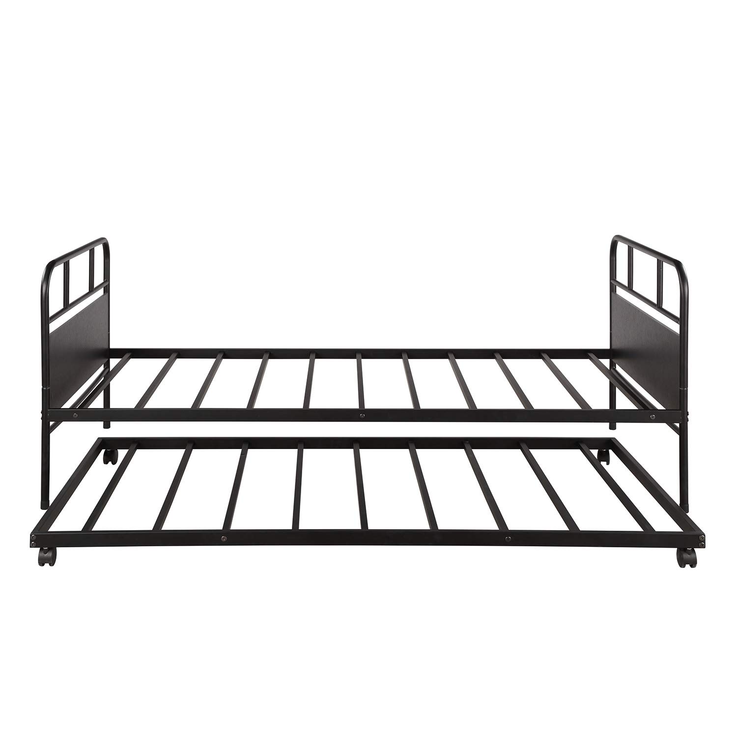 Knocbel Metal Twin Platform Bed Frame with Trundle, Headboard & Footboard - 77