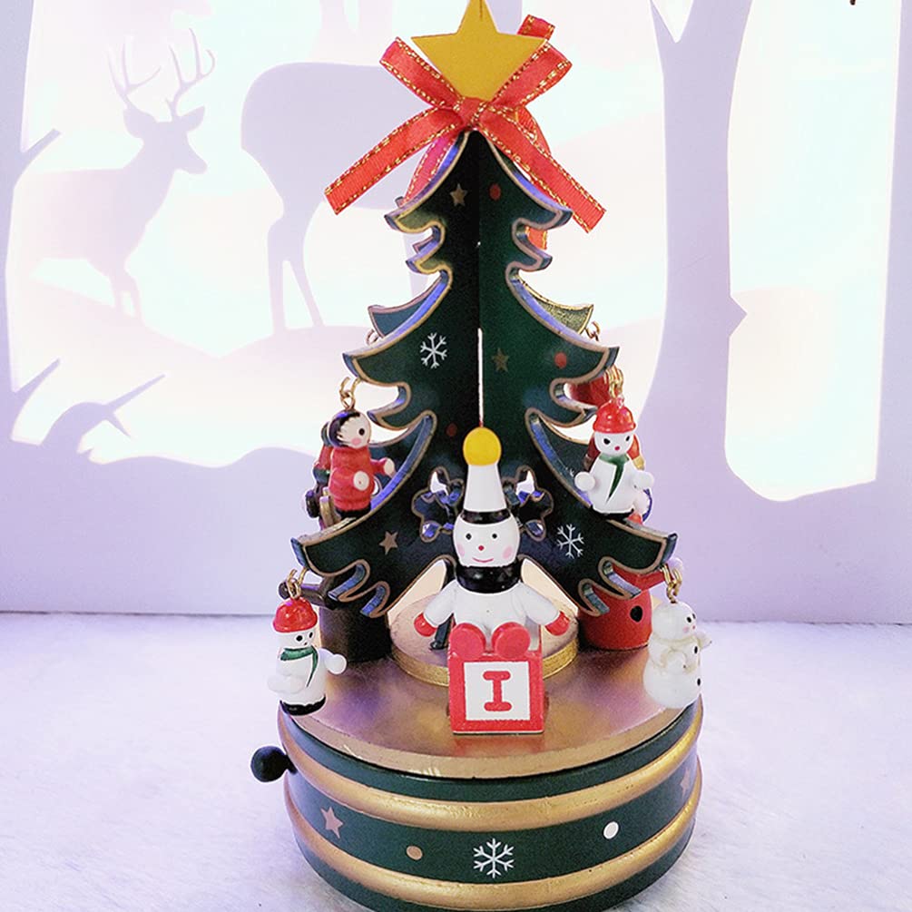 ABOOFAN Wooden Christmas Music Box - Handcrafted Carousel with Merry Christmas Puzzle Toy, Table Ornament & Holiday Decoration for Kids, Home, Party, Xmas Tree Skirt Display