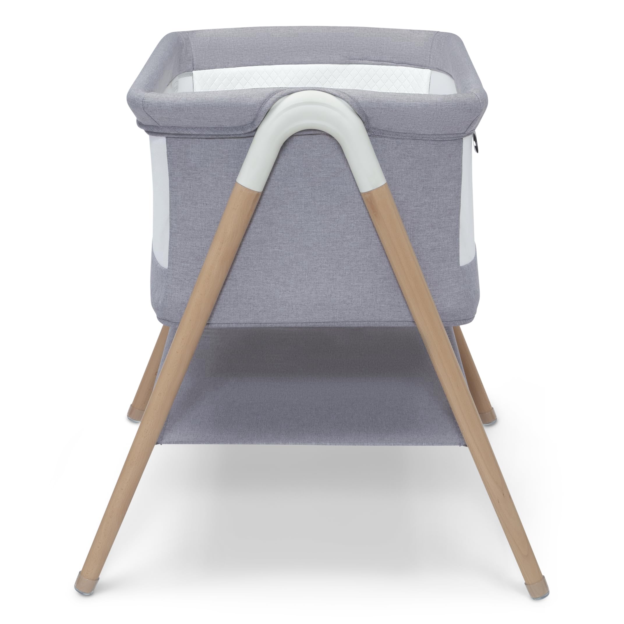 Simmons Kids Koi by The Bed Bassinet - Breathable Mesh Sides & Natural Beechwood Legs - Dove Grey - Safe Baby Sleeper for Bedside Co-Sleeping & Nursery