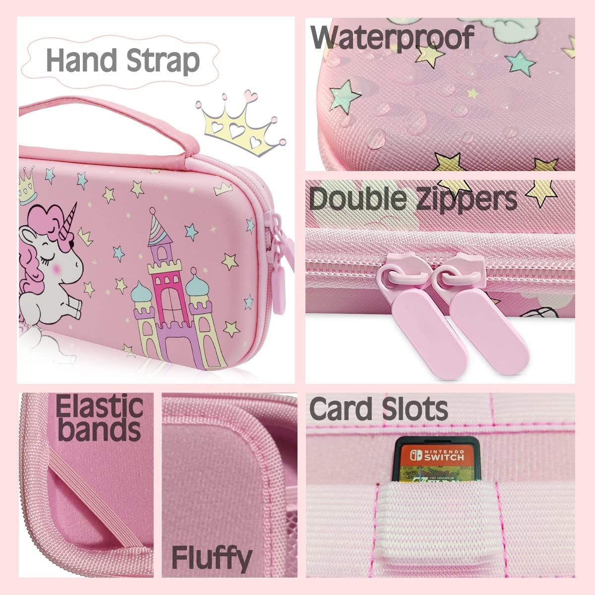 Pink Unicorn Nintendo Switch Lite Carrying Case with Crystal Glitter - Soft Protective Cover, Screen Protector & Stickers - Hard Storage Travel Case Accessories Kit for Girls (Perfect Birthday Gift for Gaming & Travel)