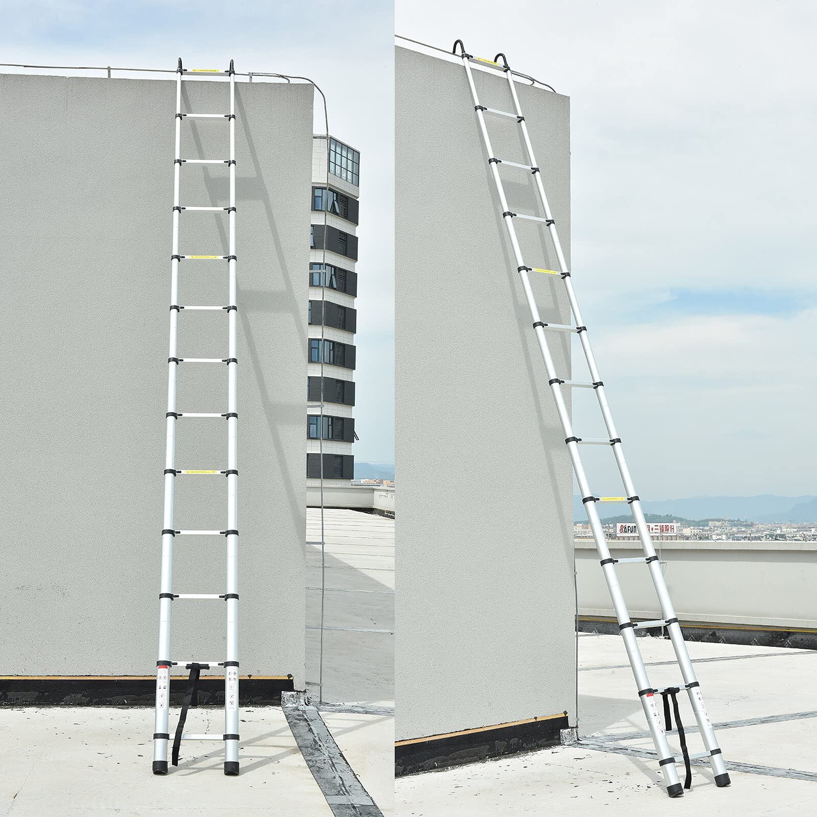 16.5FT Aluminum Telescoping Extension Ladder - Foldable, Portable & Adjustable Height with Safety Lock for Roof, RV, Loft, Household & Business Use - 330lb Max Load - Perfect for Home Repairs, Construction & Outdoor Adventures