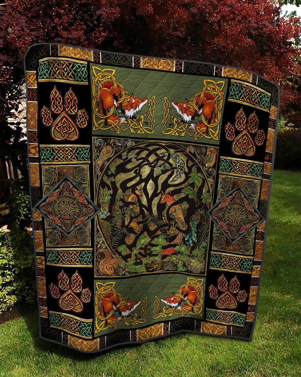Celtic Fox Quilt Set - All Season Luxury Bedding | Unique Decorative Quilt for Bedroom, Picnics & Gifts | Perfect for Christmas, Birthday & Anniversary Presents | Cozy Home Decor & Thoughtful Gift Idea
