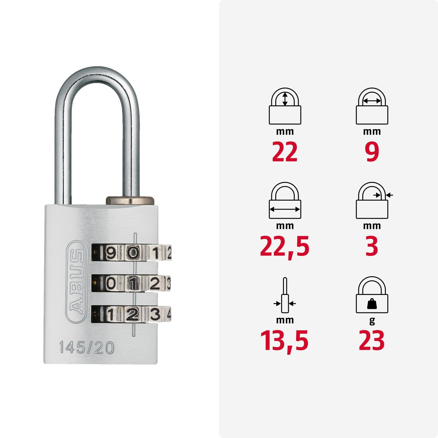 145/20 Heavy Duty Combination Padlock - Secure Keyless Lock for Gym Lockers, Storage Units & Toolboxes - Red