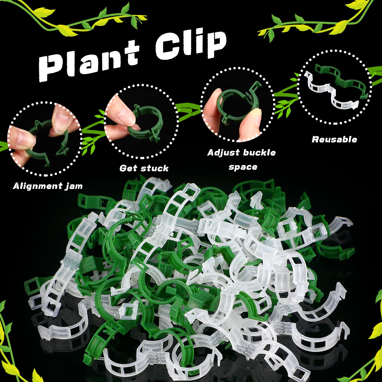 400-Piece Plastic Garden Plant Support Clips - Tomato, Grape Vine & Cucumber Clips - Vegetable Trellis Clips for Upright Growth (White & Green) - Perfect for Home Gardens, Greenhouses & Vertical Farming