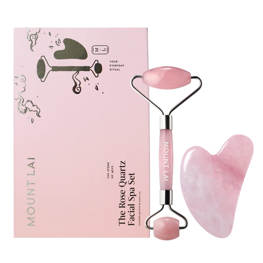 Mount Lai Rose Quartz Facial Spa Set - 2 Piece Skincare Kit for Gua Sha & Massage | Hydrating & Anti-Aging Facial Tools for Home Spa & Self-Care Routine