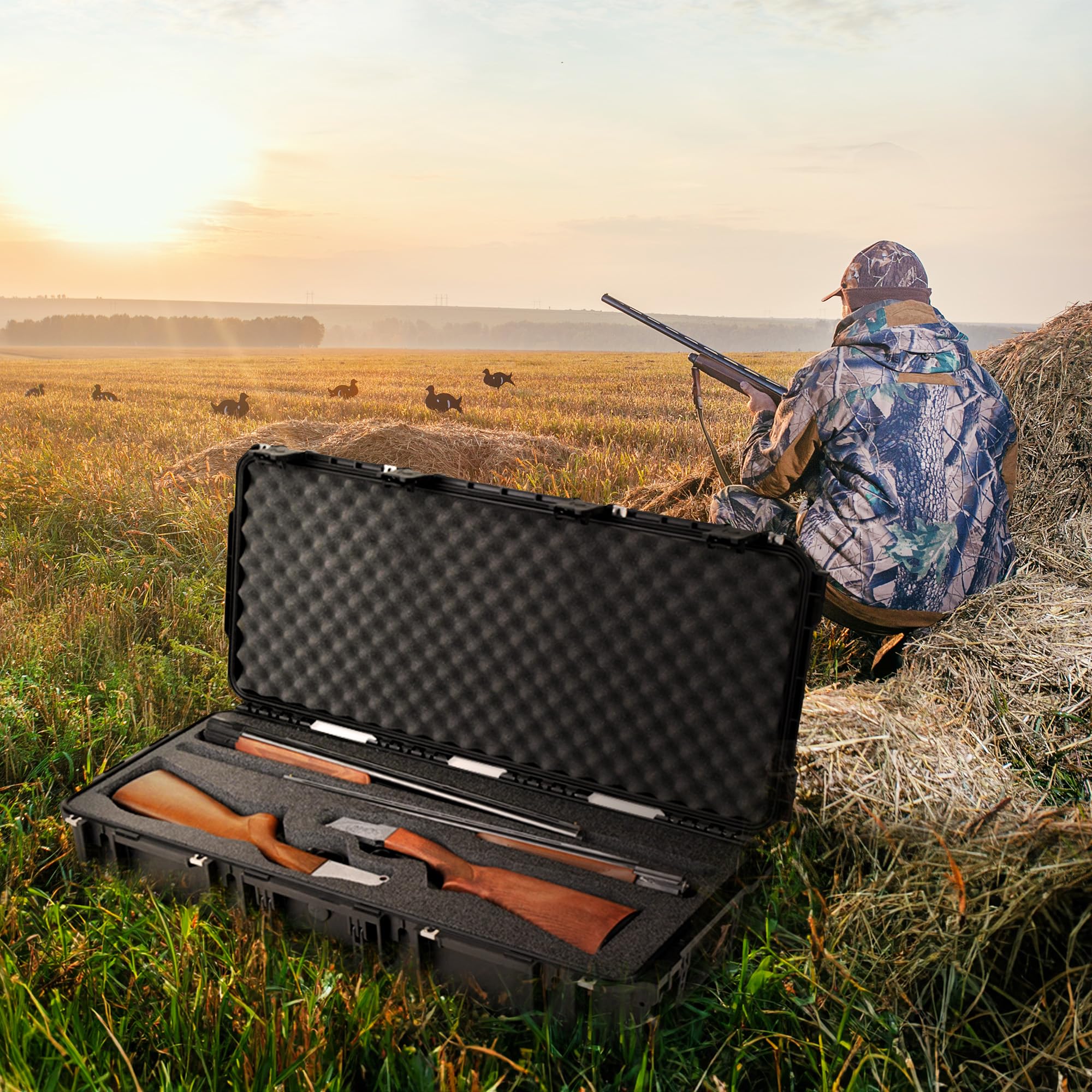 SKB iSeries 3I-3614-CBD Waterproof Rolling Shotgun Case - Heavy Duty Hard Shell with Wheels & Trigger Latches for Firearm Transport - Ideal for Hunting, Shooting Range & Air Travel Protection (Black)