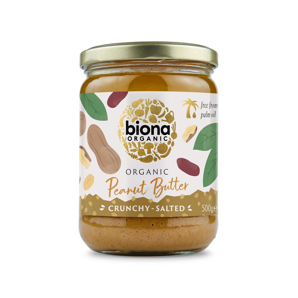 Biona Organic Crunchy Peanut Butter with Sea Salt - 500g Jar | Healthy Snack for Toast, Smoothies & Baking | Vegan, Gluten-Free Spread
