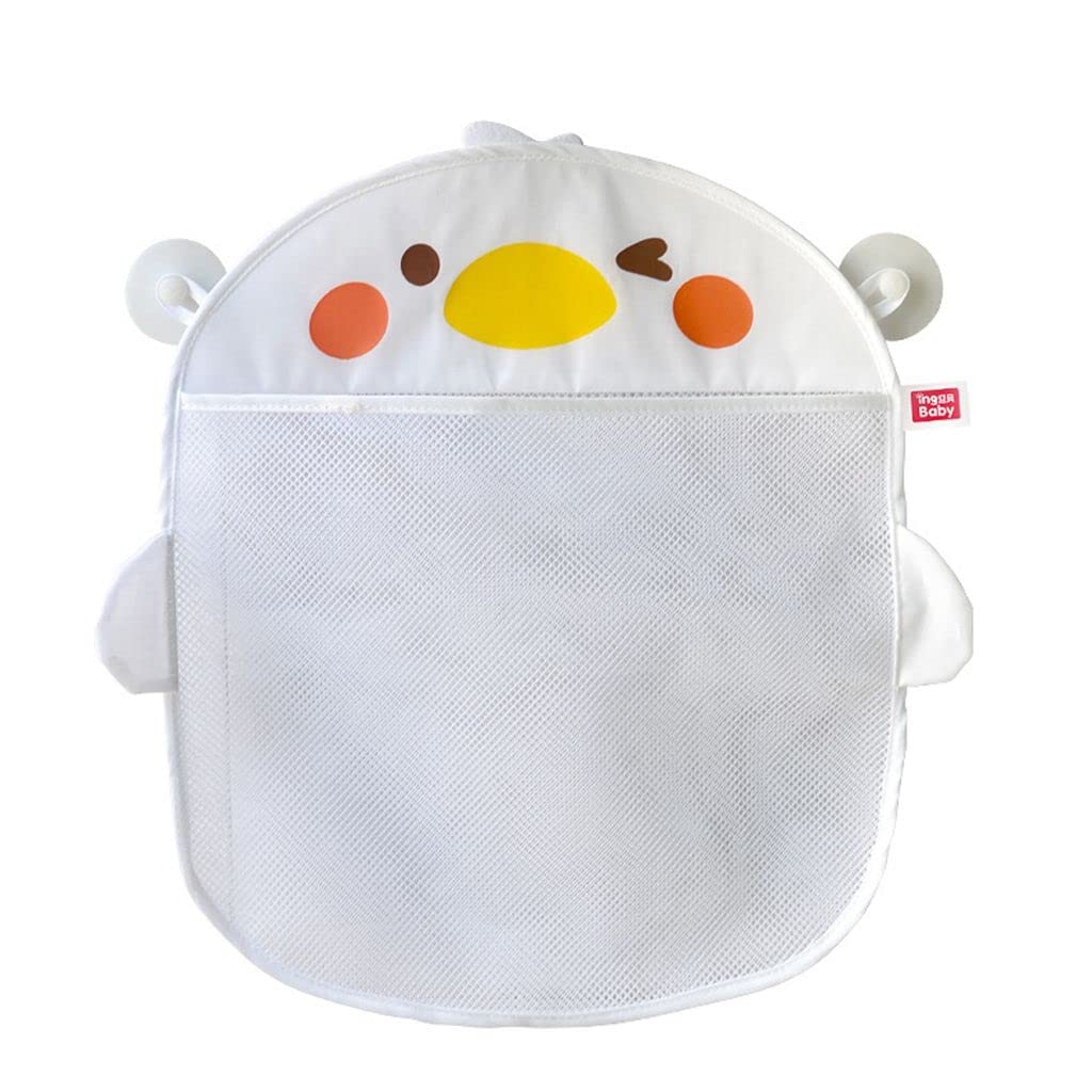 **Baby Bath Toy Organizer - Mesh Hanging Bathtub Toy Holder with Storage Bin for Shower & Bath Time (White) - Perfect for Organizing Bath Toys & Keeping Bathroom Clutter-Free**