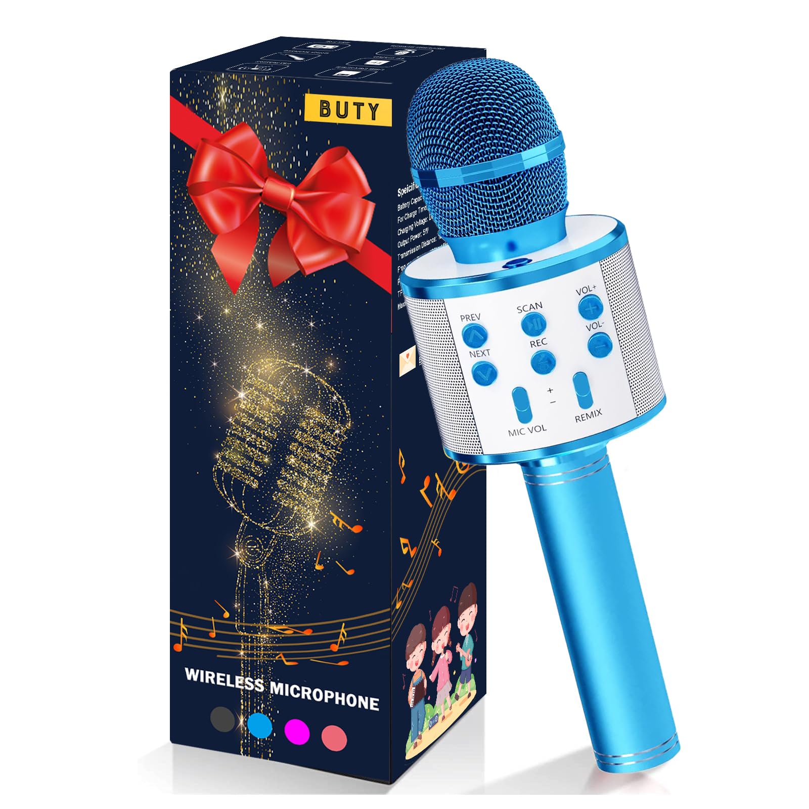 Wireless Bluetooth Karaoke Microphone with Echo Function, Portable Speaker for Kids Singing, Compatible with Android/iOS Smartphones (Blue) - Perfect for Home Parties, Travel Entertainment & Singing Practice