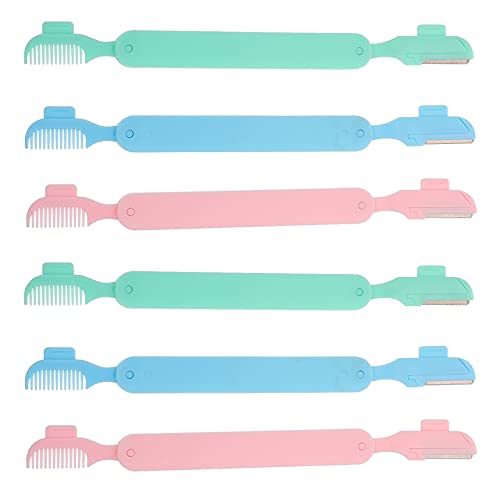 FRCOLOR 6Pcs Eyebrow Razors for Women - Dual-End Facial Hair Trimmer & Exfoliating Tool, Foldable Eyebrow Shaper for Smooth Skin - Perfect for Eyebrow Shaping, Peach Fuzz Removal & Dermaplaning at Home or Salon
