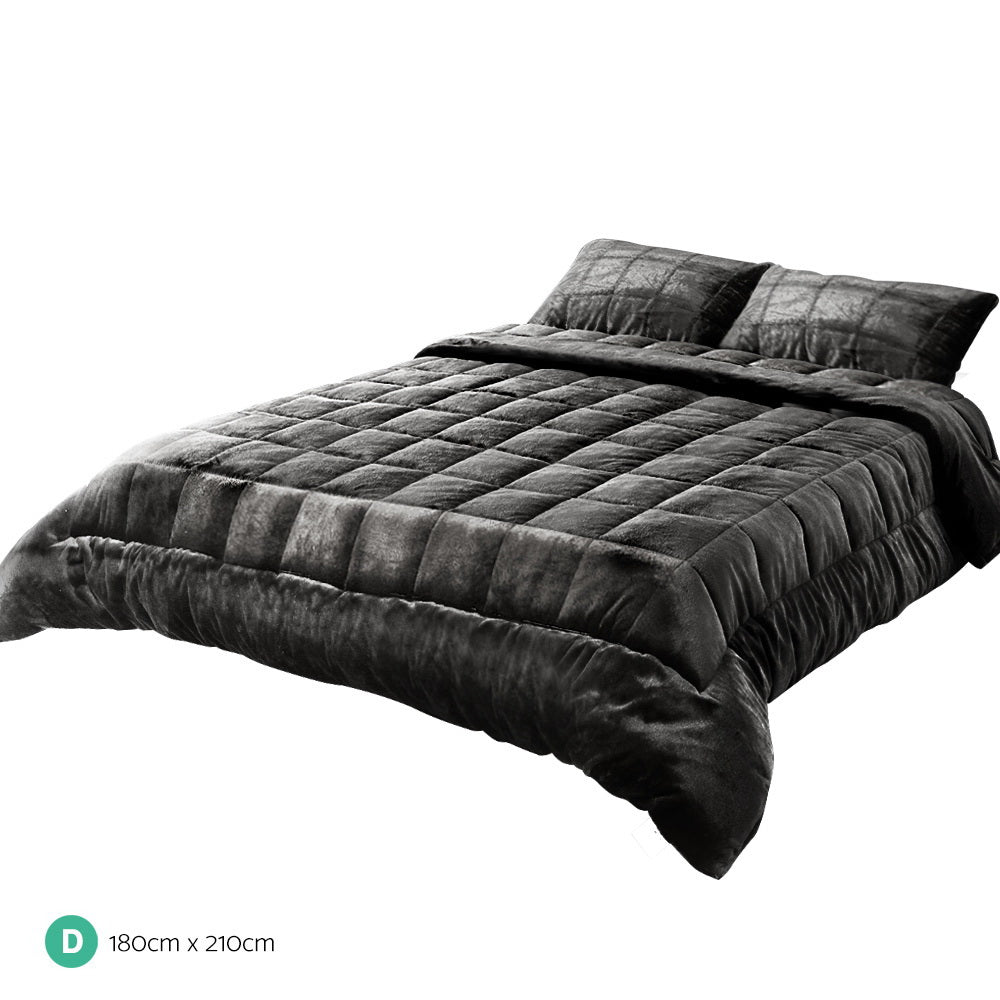 Premium Faux Mink Quilted Plush Throw Blanket - Soft & Cozy Comforter Duvet Cover - Charcoal Grey - Double Size for Bed, Sofa & Home Decor