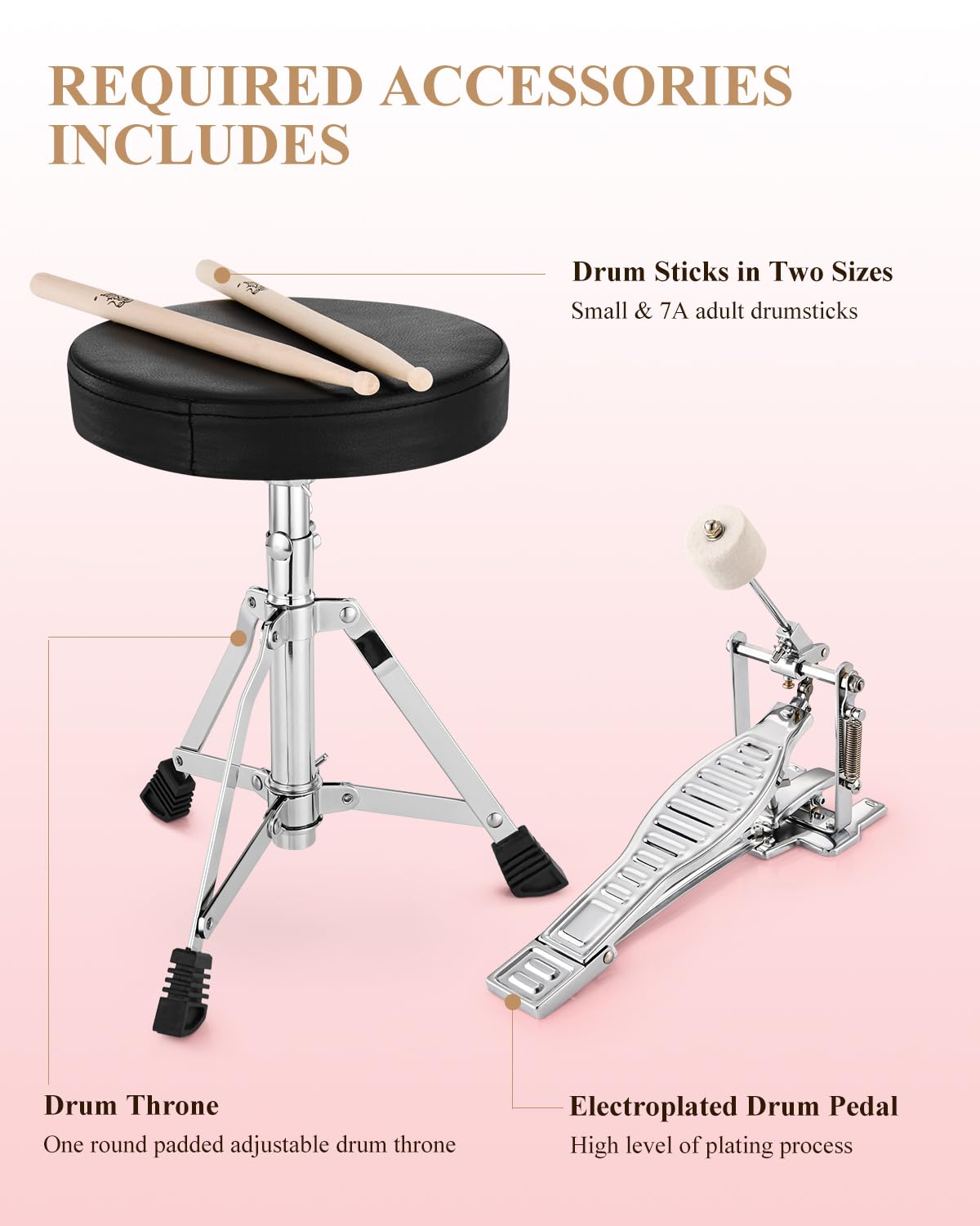 Eastar 3-Piece 14'' Junior Drum Set for Kids & Beginners - Complete Drum Kit with Adjustable Throne, Cymbal, Pedal & 2 Pairs Drumsticks - Perfect for Home Practice, Music Lessons & First-Time Players (Metallic Red)