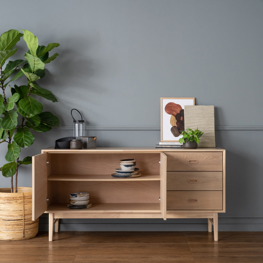 HAYTON 160cm White Oak Sideboard - Modern Storage Cabinet for Living Room, Dining Room & Entryway