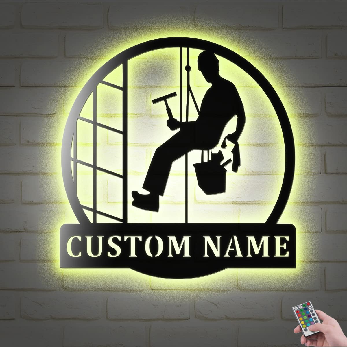 Custom LED Metal Wall Art Sign - Personalized Cleaner Name Decoration for Home, Office, Bedroom & Living Room - 18x18 Inch Glass Cleaner Themed Wall Decor (Without Lights) - Perfect for Housewarming Gifts & Professional Cleaning Business Branding