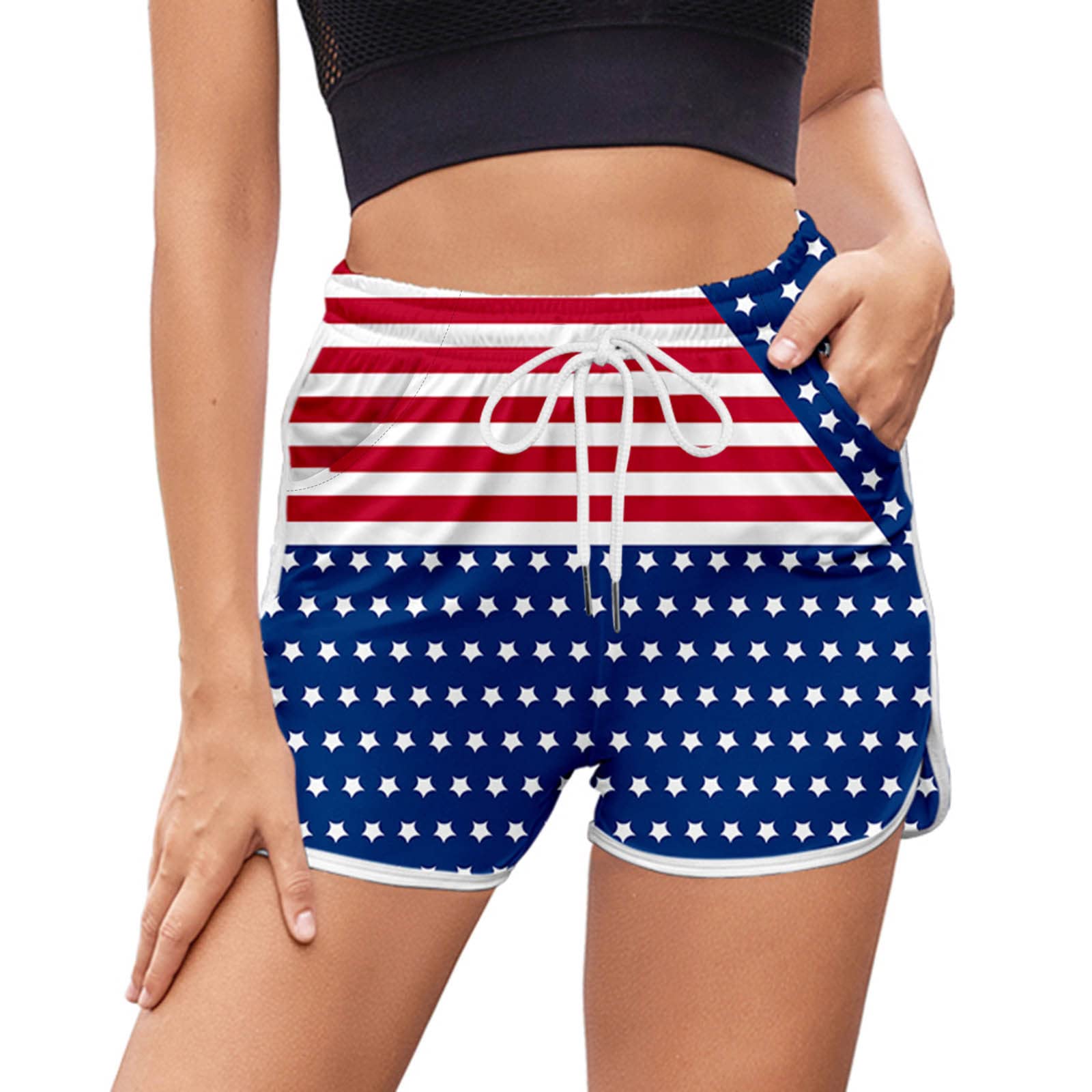**AMTF 2022 Women's 4th of July Swim Trunks with Pockets - Quick Dry Swim Shorts, Fashion Print Beach Board Shorts for Swimming, Surfing & Vacation**
