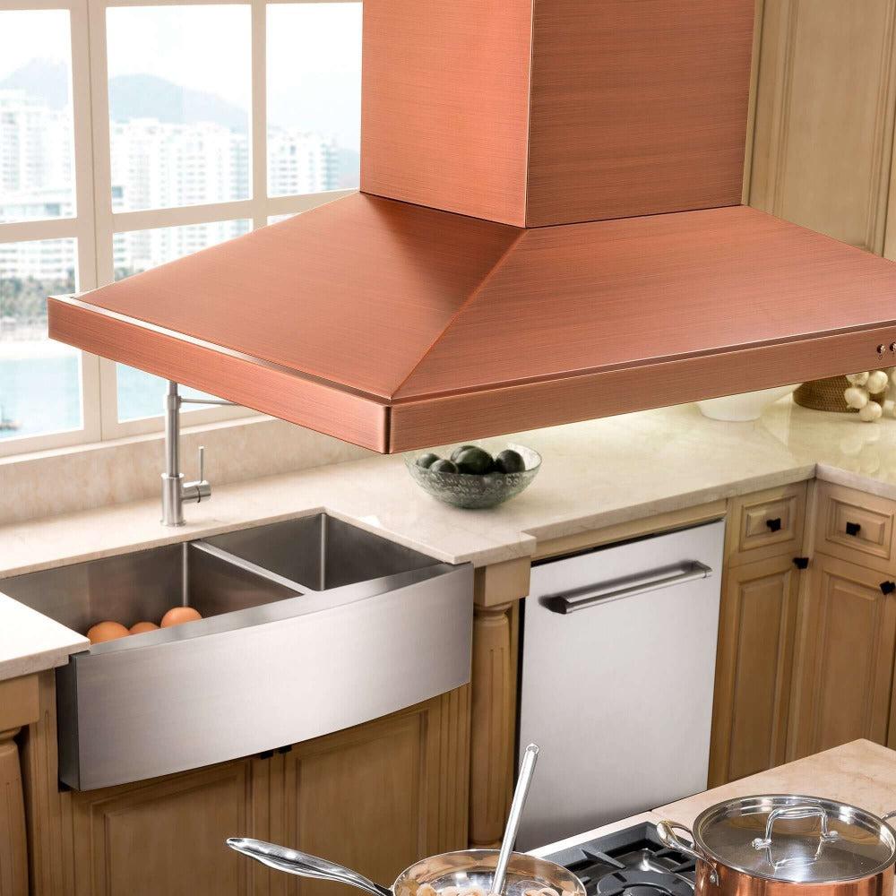 ZLINE 36 Inch Designer Series Copper Island Mount Range Hood (8KL3iC 36) - Premium Kitchen Ventilation for Modern Homes, Perfect for Open Concept Kitchens and Cooking Areas