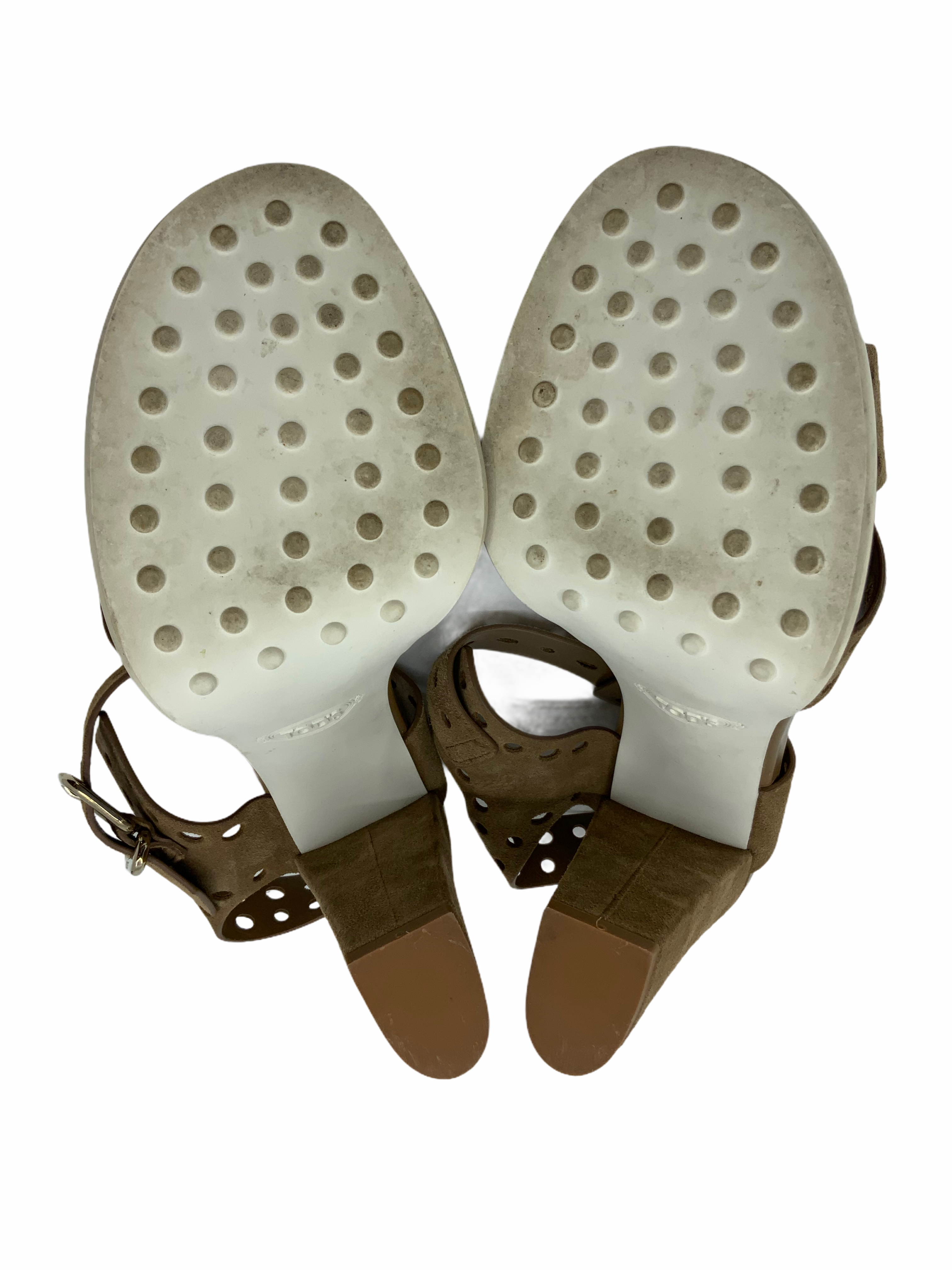 Tod's Women's Perforated Suede Block Heel Sandals Size 7 | Comfortable Summer Dress Shoes for Weddings & Parties