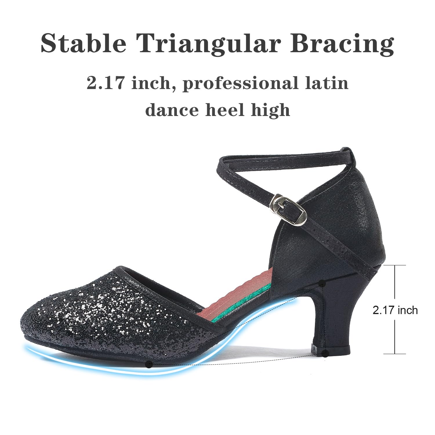 iCKER Women's Latin Dance Shoes - Heeled Ballroom Salsa Tango Party Sequin Shoes for Weddings, Performances & Social Dancing