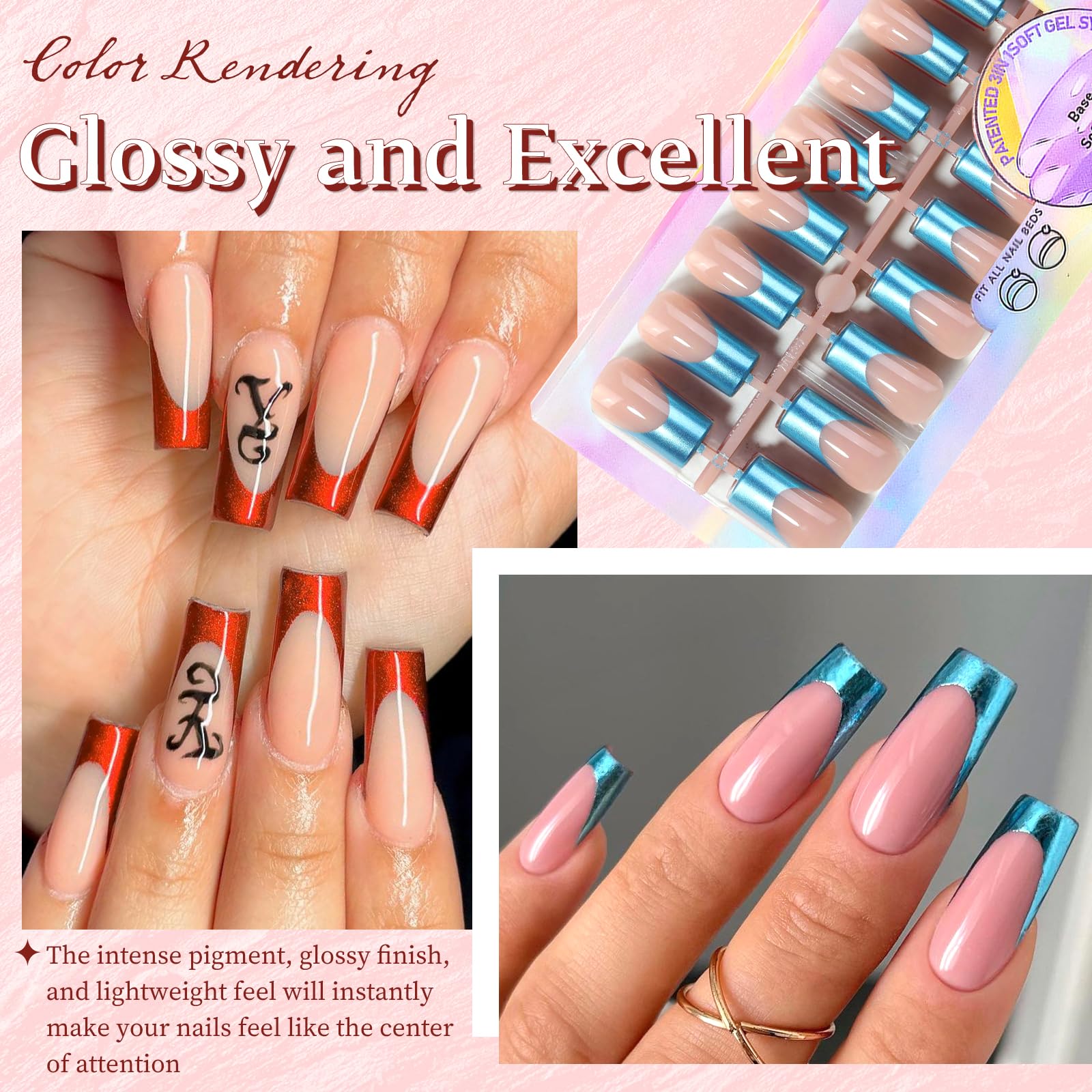 Pre-Colored French Tip Press on Nails - Long Square Fake Nails with Nude False Nails (150Pcs) - 5 Colors Acrylic Soft Gel Nails Tips for Women - Perfect for Parties, Weddings & Everyday Wear