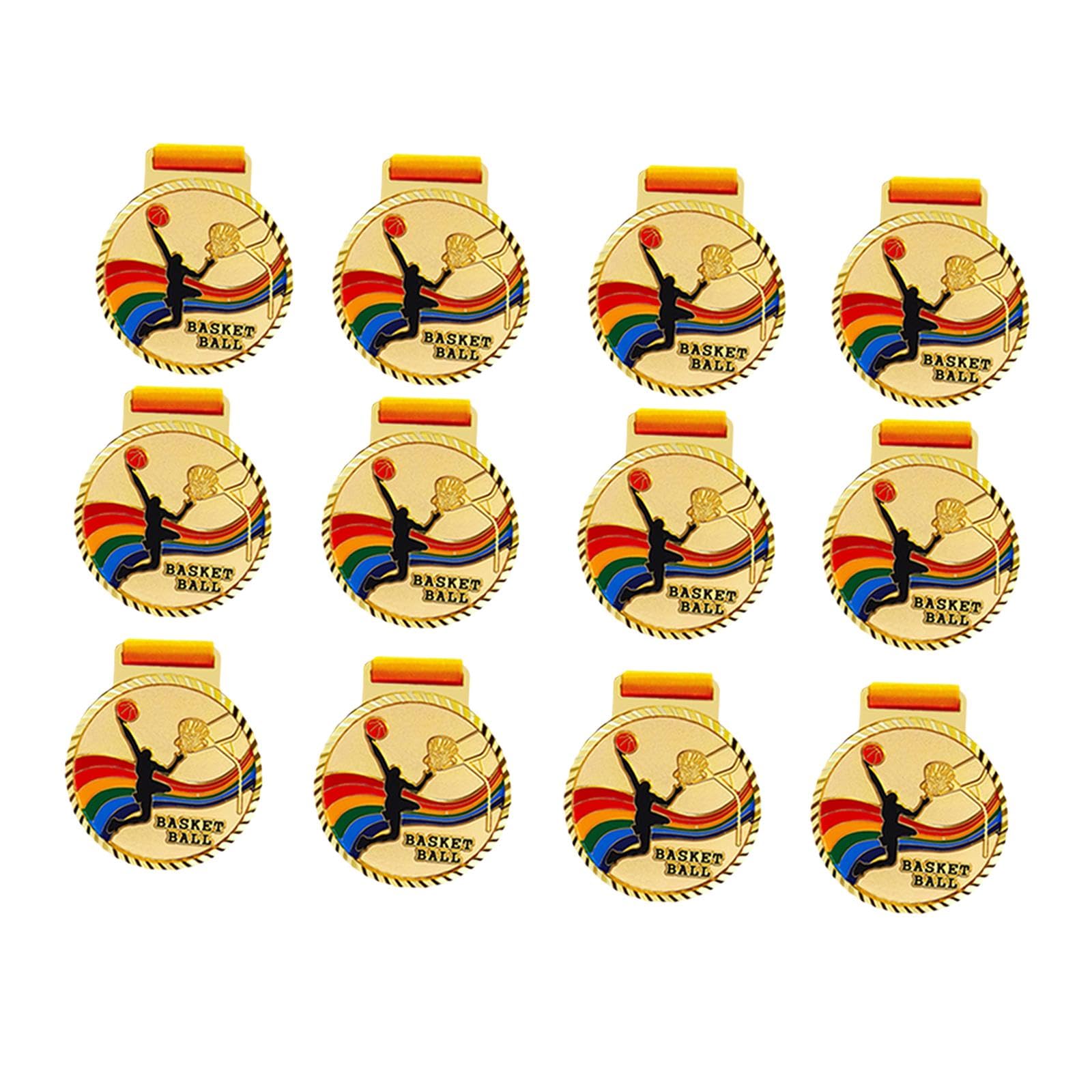 Amagogo 12pcs Basketball Medals - 6.8cm Zinc Alloy Awards with Ribbons for Sports Competitions