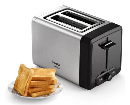 Bosch TAT4P420 Compact 2-Slice Toaster - Stainless Steel DesignLine for Small Kitchens, Breakfast & Office Use