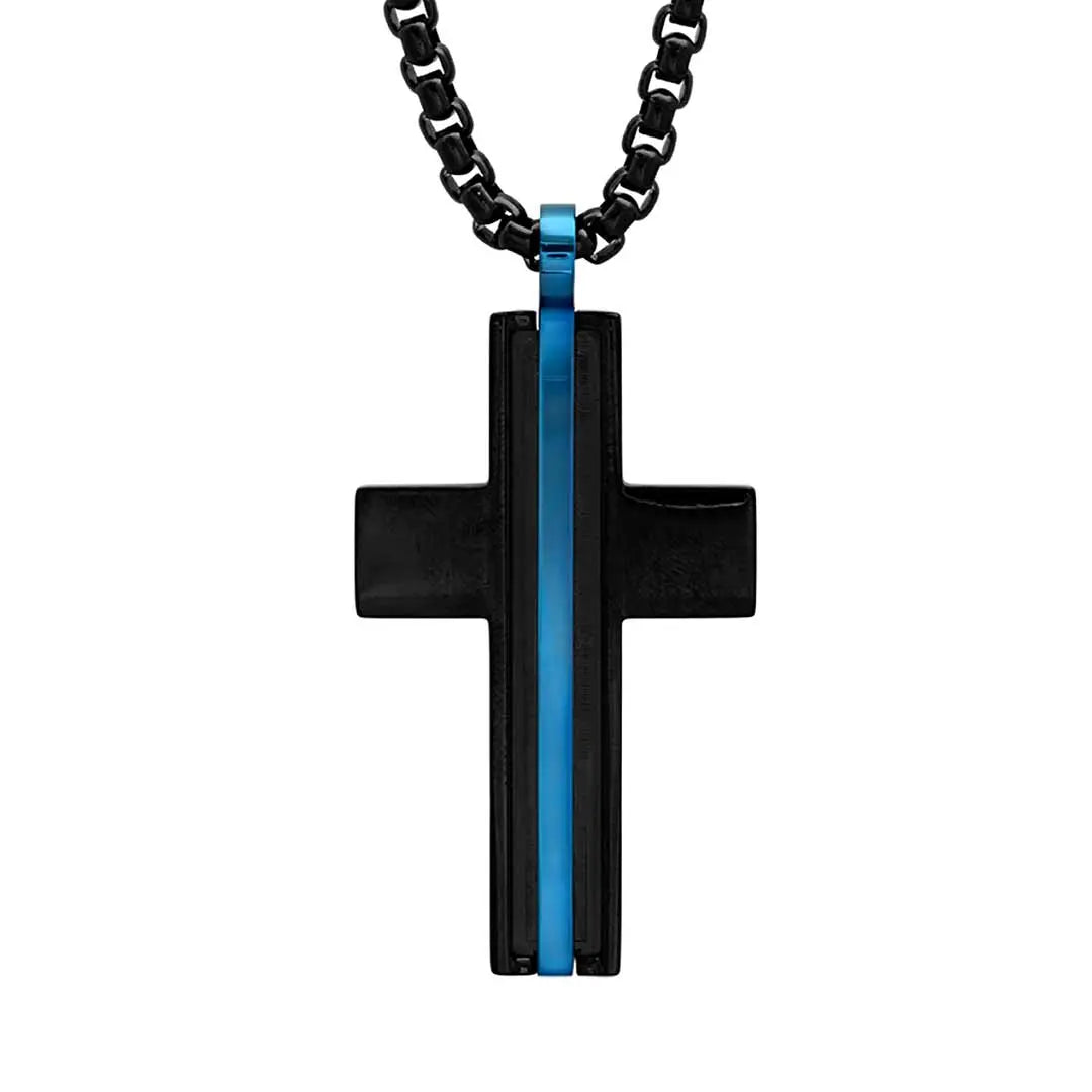 Steeltime Stripe Cross Pendant Necklace for Women - Stainless Steel Religious Jewelry Gift for Baptism, Confirmation & Everyday Wear
