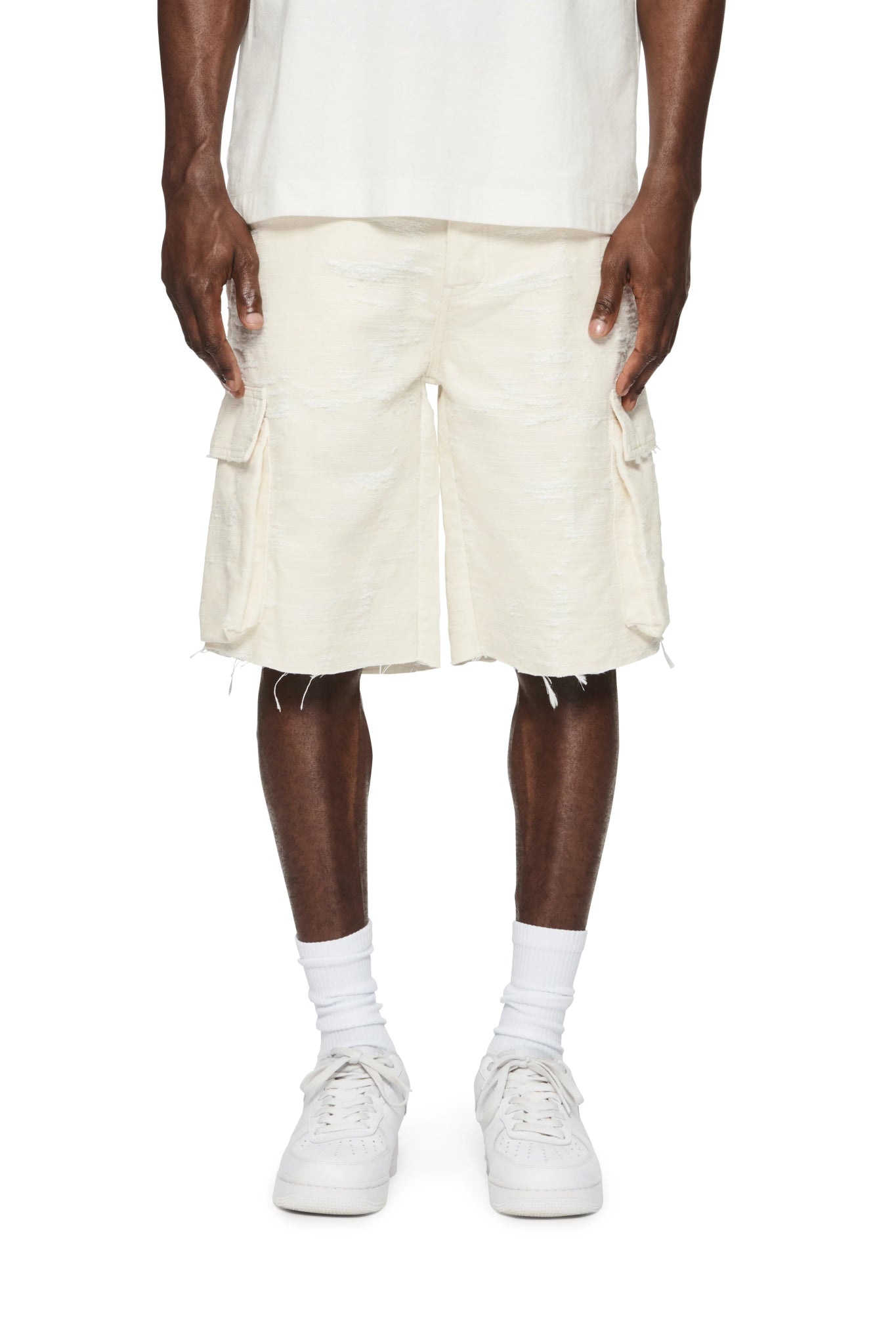 Purple Brand P022 JCSW Jacquard Cargo Shorts for Men - Ivory Casual Summer Shorts with Pockets | Perfect for Outdoor Activities, Travel & Streetwear Fashion