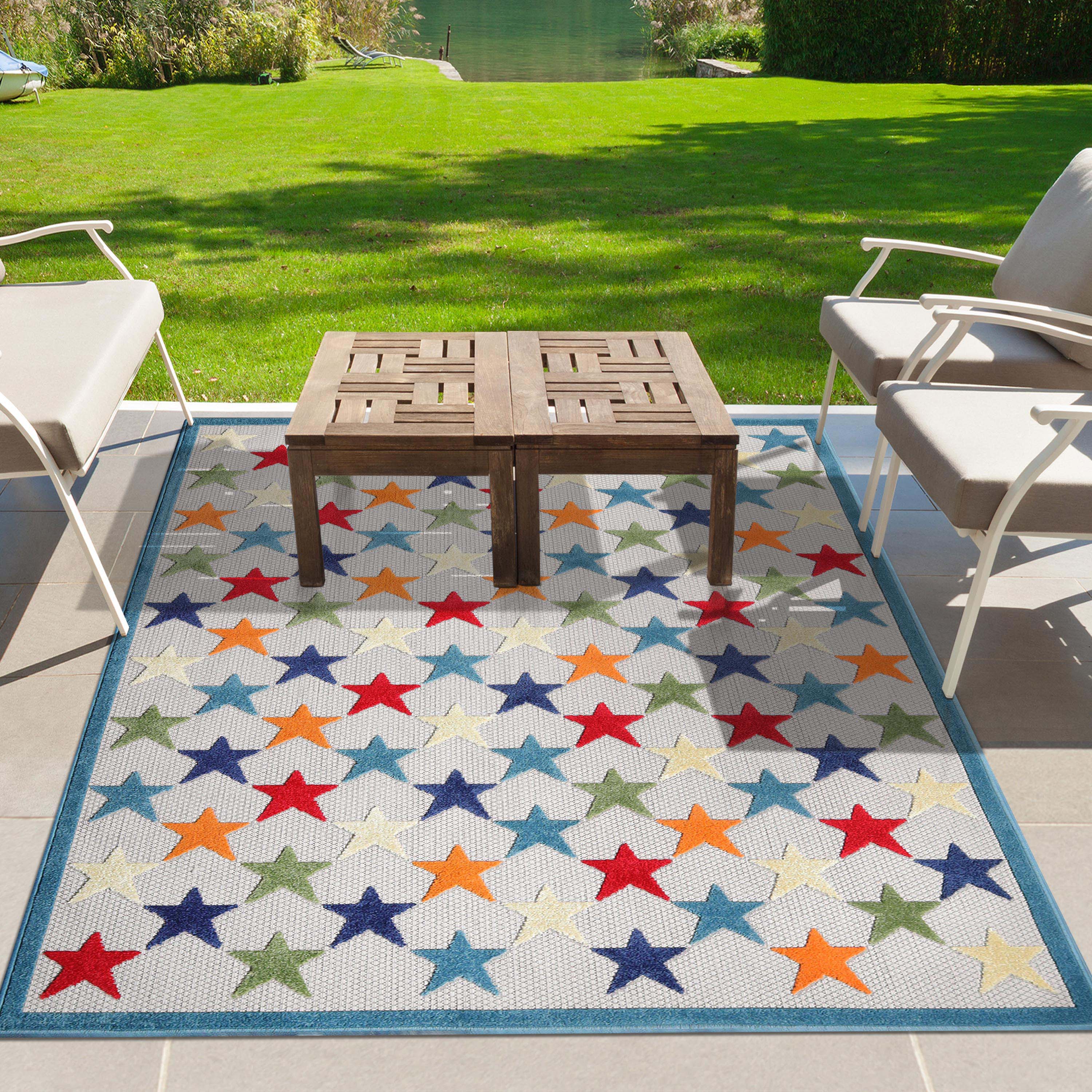 Juniper Modern Stars Area Rug - Soft Indoor/Outdoor Carpet for Living Room, Bedroom, Patio - Non-Slip Decorative Floor Mat for Home & Office