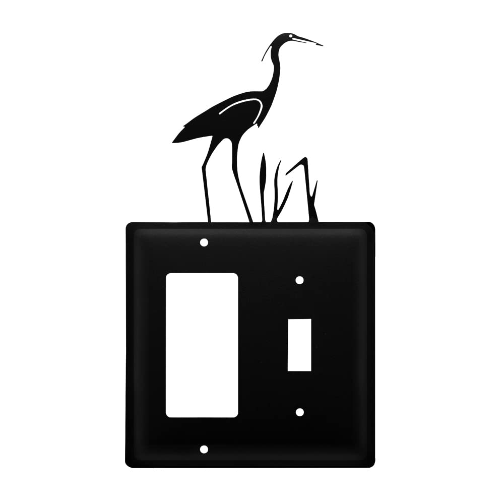 Village Wrought Iron Heron GFCI Outlet Cover Plate - Rustic Decorative Switch Plate for Bathroom, Kitchen & Outdoor Use