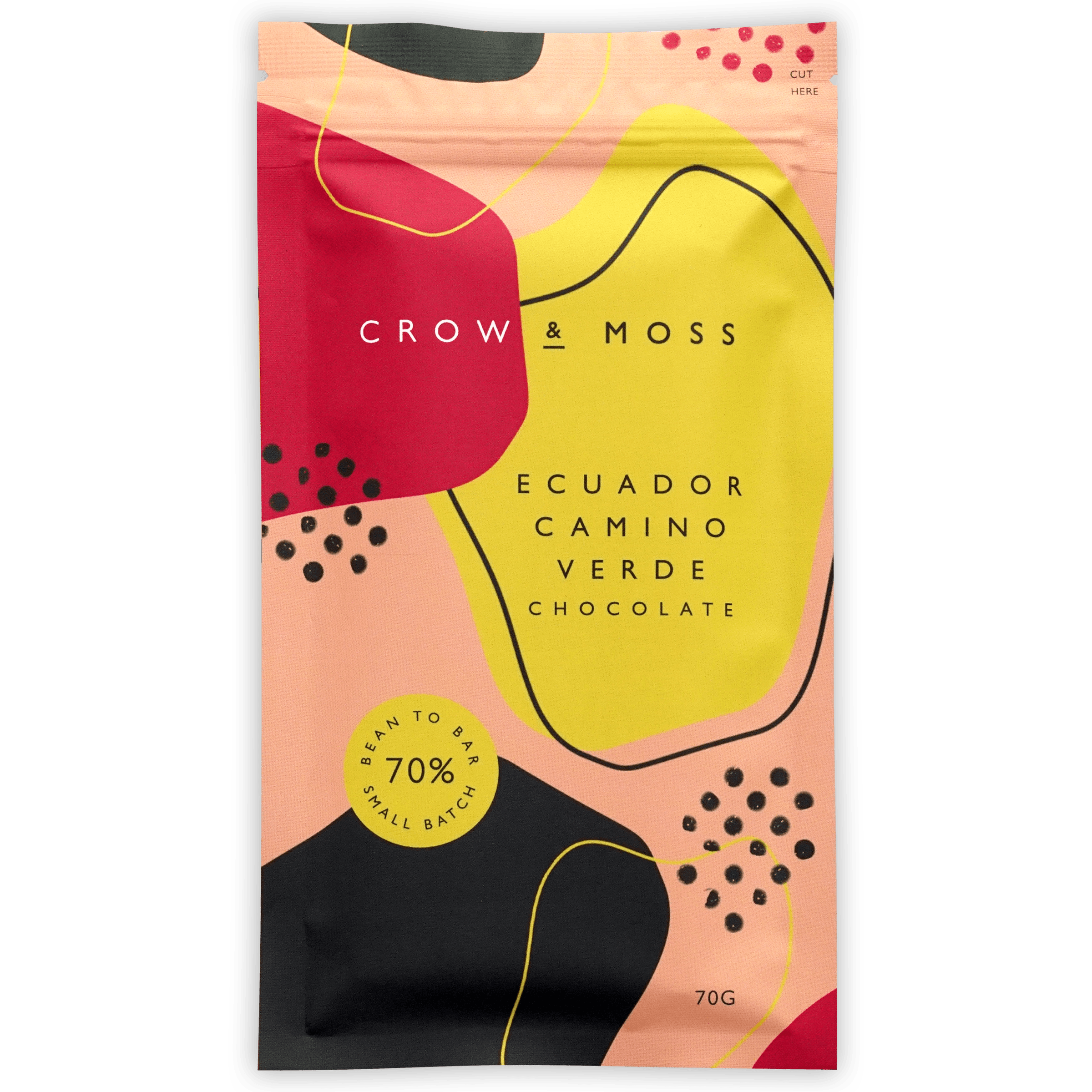 Premium Ecuadorian Dark Chocolate Bar - Crow & Moss Camino Verde 70% Cacao for Baking, Gifting & Healthy Snacking