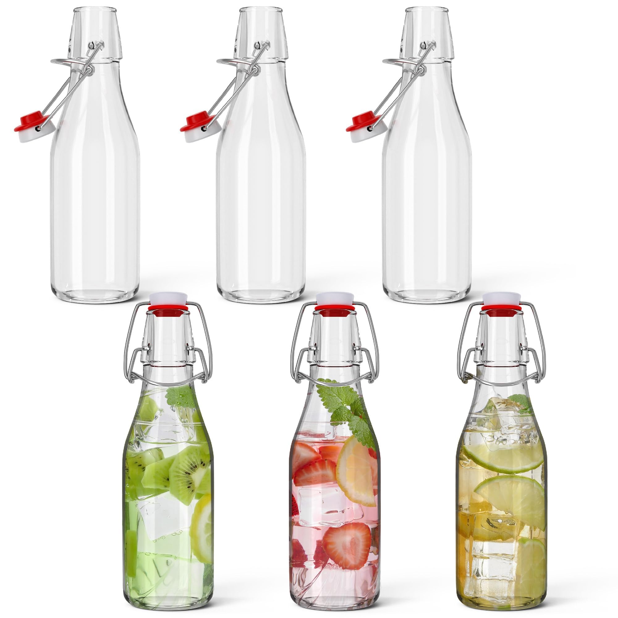 HEFTMAN 6 Pack 250ml Clear Glass Swing Top Bottles with Airtight Stoppers - Perfect for Home Brewing Beer, Wine, Kombucha, Water, Oil, Vinegar & Condiments - Ideal for DIY Beverages, Kitchen Storage & Gift Packaging