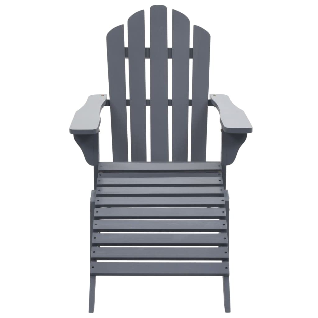 CHARMMA Patio Chair with Ottoman - Wooden Gray Outdoor Lounge Set for Garden, Deck, and Poolside Relaxation
