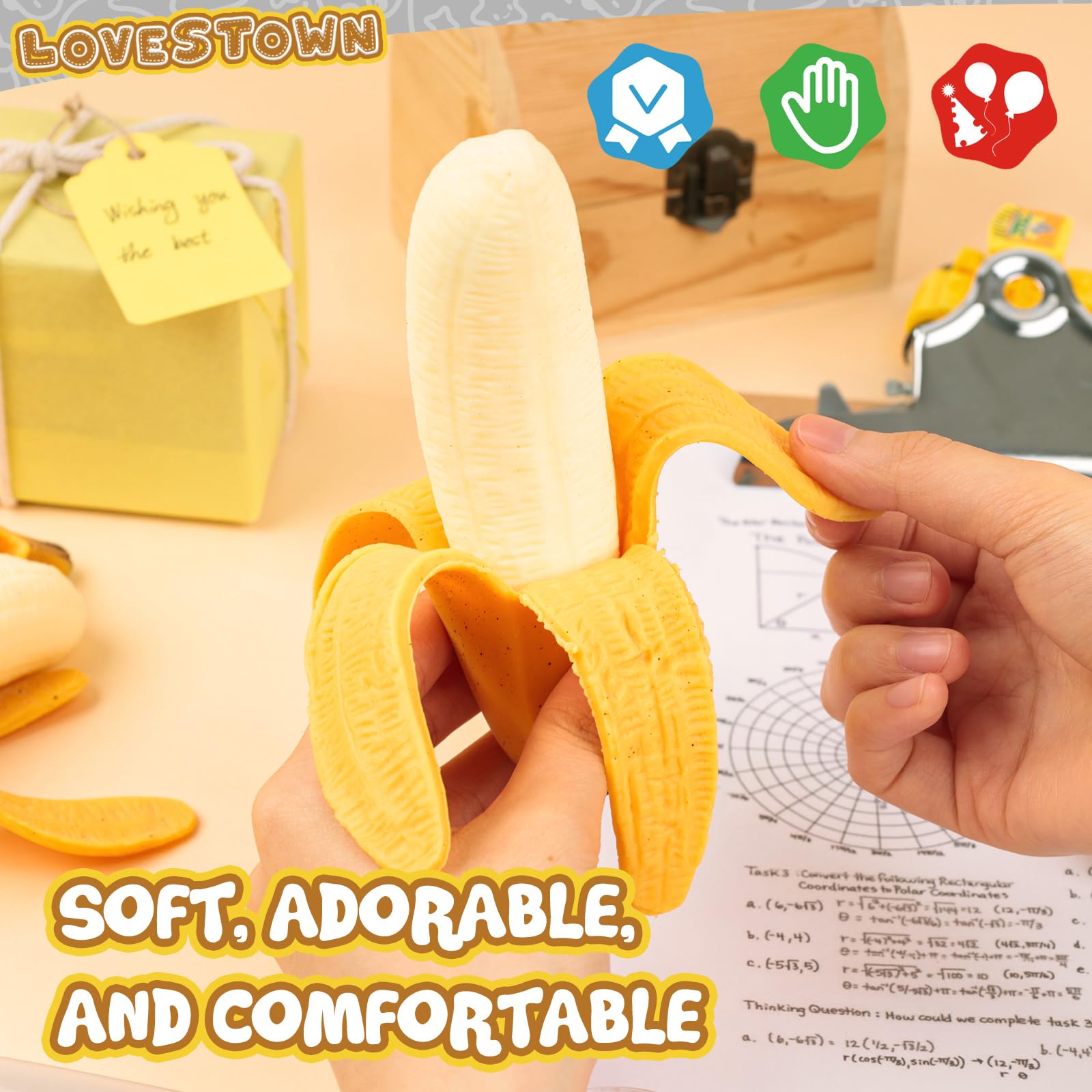LOVESTOWN 2PCS Scented Banana Stress Relief Toys - Soft Squeeze Anxiety Fidget Toys for Adults & Kids, Fun Birthday Gifts & Novelty Items (Perfect for Office, Classroom, Travel & Sensory Play)