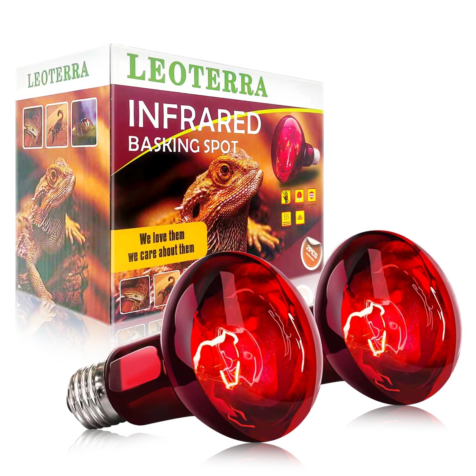 Leoterra 75W Reptile Heat Lamp 2 Pack - Red Night Heat Bulb for Terrariums, Dimmable Ceramic Heat Emitter with E26 Base for Lizards, Snakes & Amphibians - Long Lasting Reptile Night Light for Nocturnal Pets & Habitat Heating