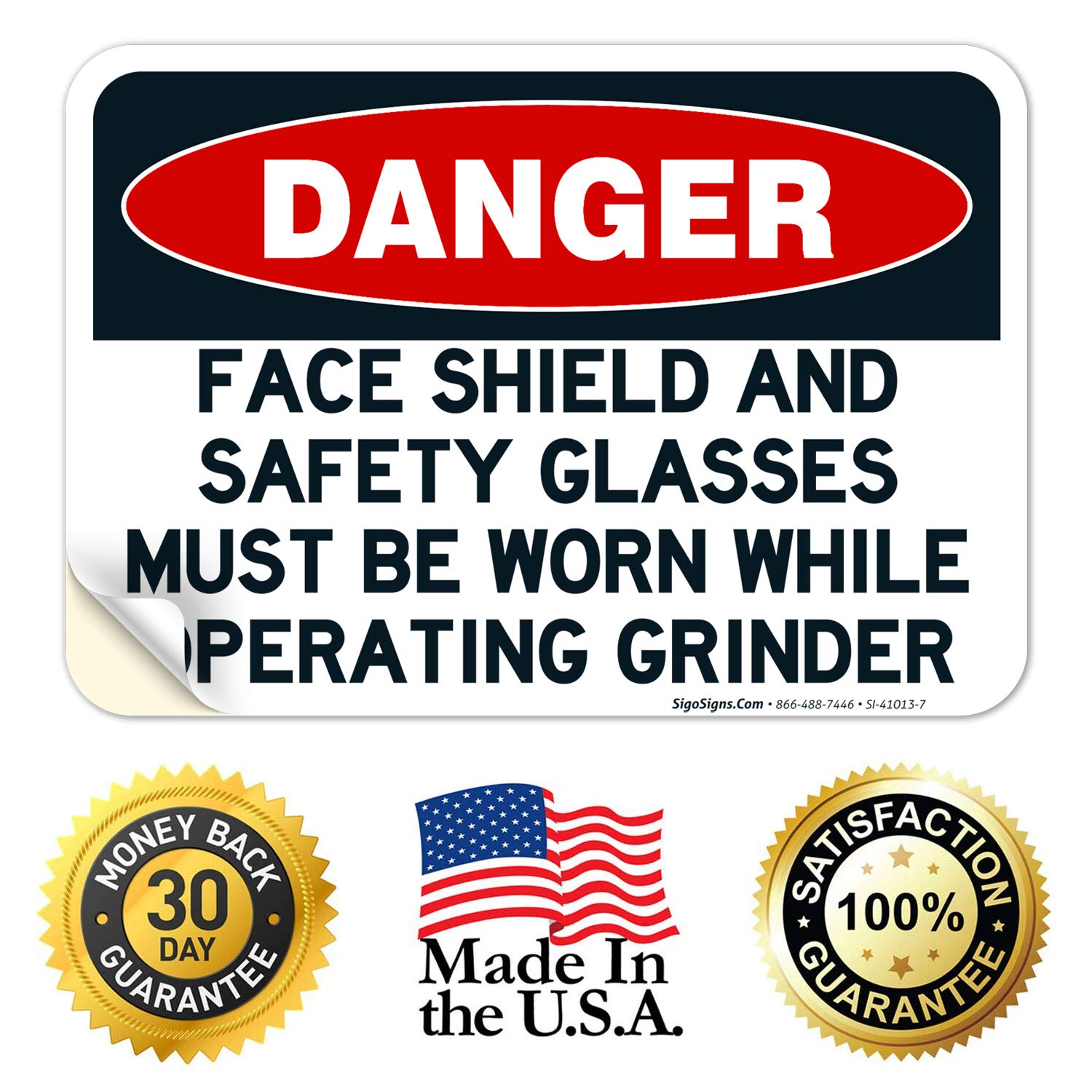 Danger Grinder Safety Sign - 10x7 Inches, 4 Mil Vinyl Decal Sticker, Weatherproof & UV Resistant, Made in USA - Perfect for Workshop, Construction Site & Industrial Safety Warning