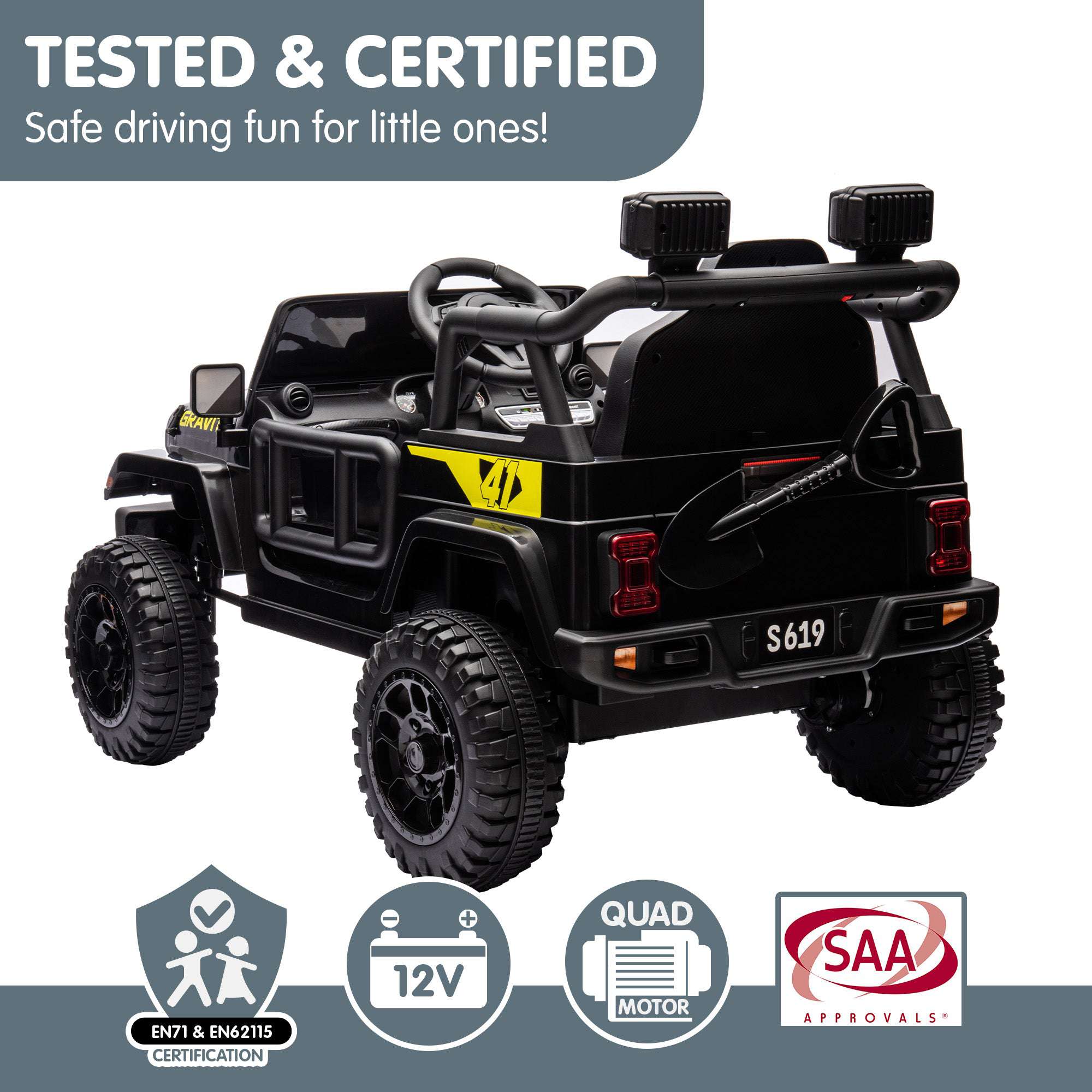 12V Kids Electric Ride On Jeep Toy Car - Black | Off-Road Adventure Vehicle for Boys & Girls | Outdoor Play, Backyard Fun, Birthday Gift