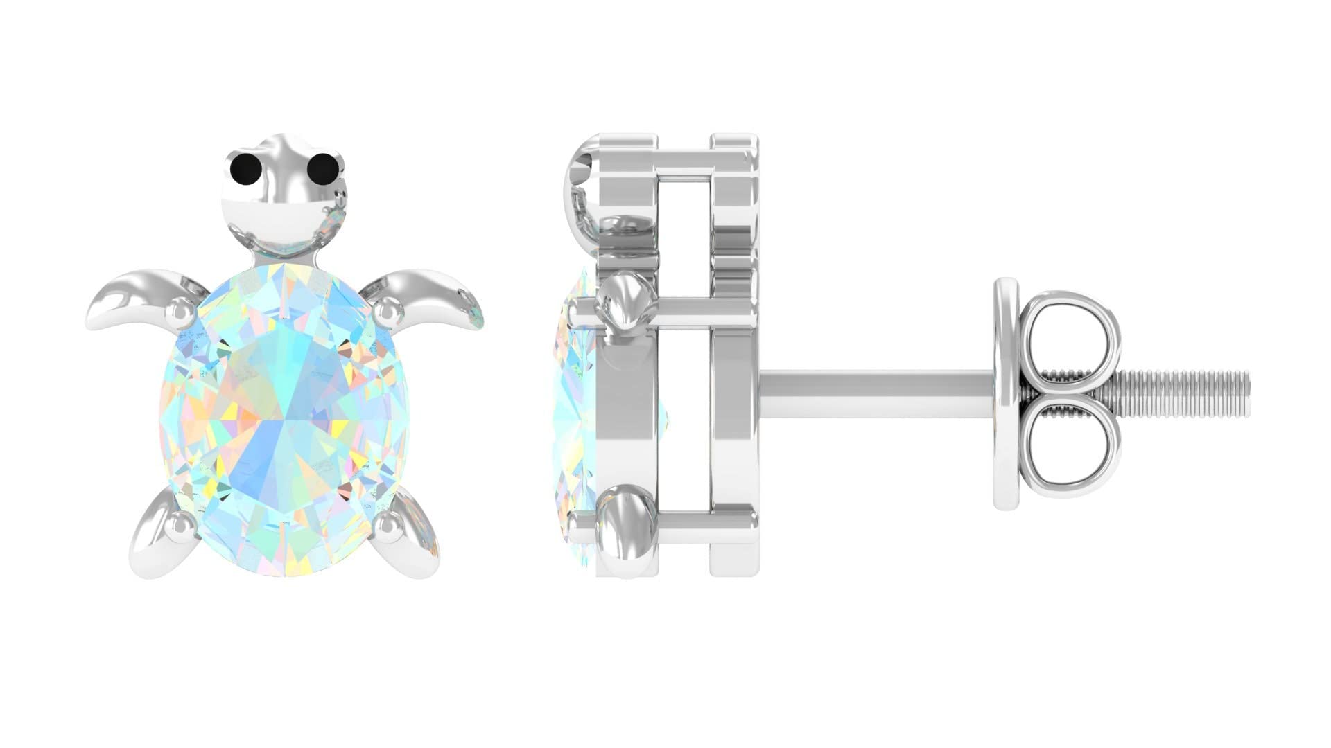 0.75 CT Ethiopian Opal Turtle Stud Earrings for Women - 14K Solid Gold Oval Cut (4x5mm) Solitaire Studs - Perfect for Everyday Wear, Gifts & Special Occasions