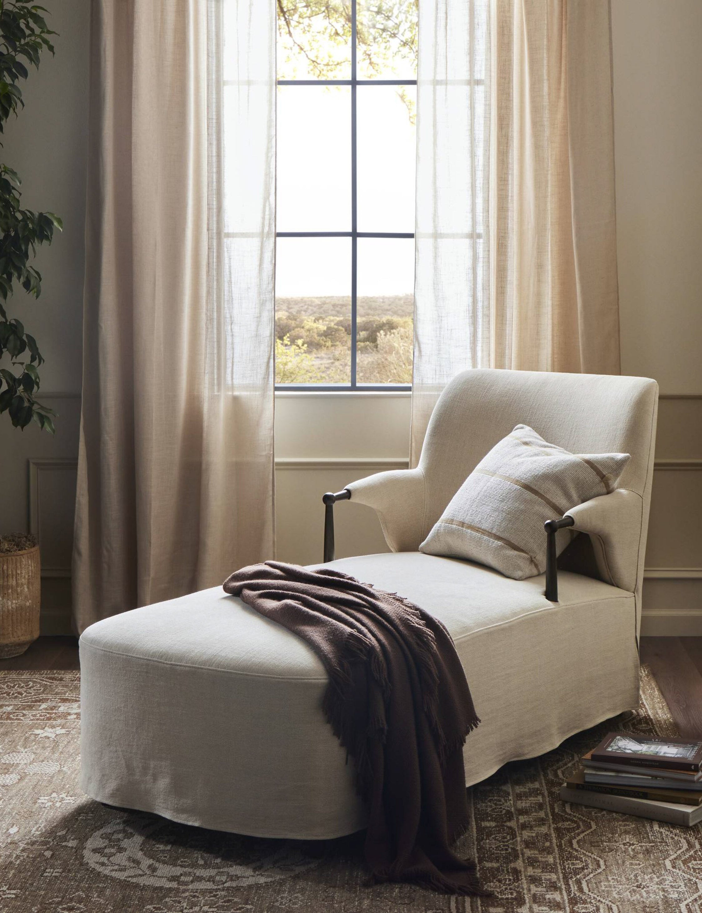 Brently Chaise Lounge Chair by Amber Lewis x Four Hands - Modern Upholstered Accent Chair for Living Room, Bedroom & Office