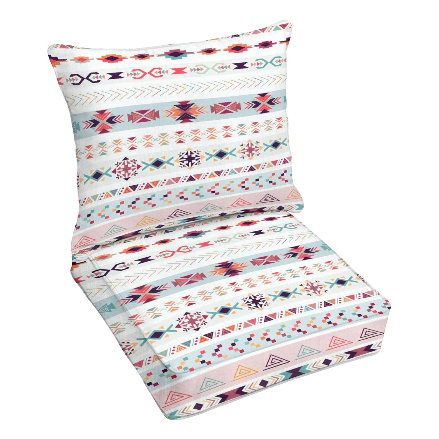 Premium Outdoor Deep Seating Cushion Set - Waterproof Patio Furniture Replacement Cushions with Tribal Pattern for Lounge Chairs, Sofas & Conversation Sets - Perfect for Backyard, Poolside & Garden Relaxation