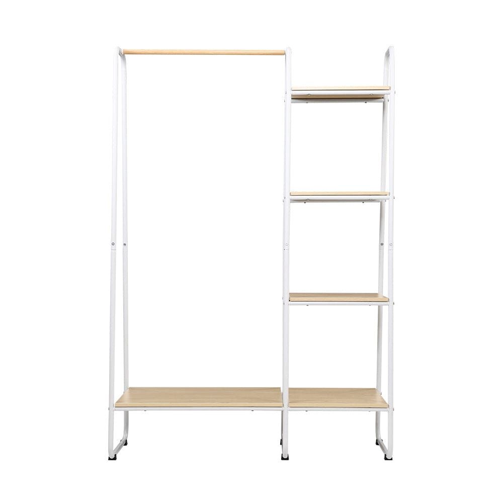 White Closet Storage Rack with Hanging Shelf - Space Saving Wardrobe Organizer for Clothes, Shoes & Accessories | Perfect for Bedroom, Closet & Dorm Organization
