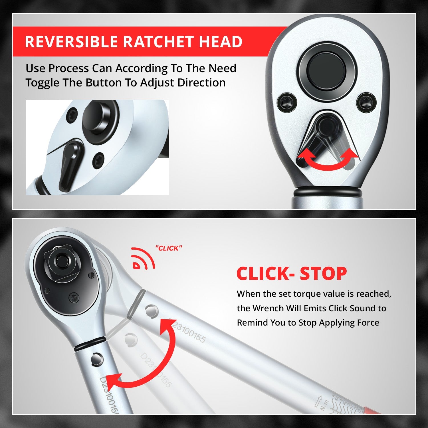 1/2 Inch Drive Click Torque Wrench 5-45 FT LB / 6.78-61 NM - Perfect for Automotive Repair, Bike Maintenance & DIY Projects