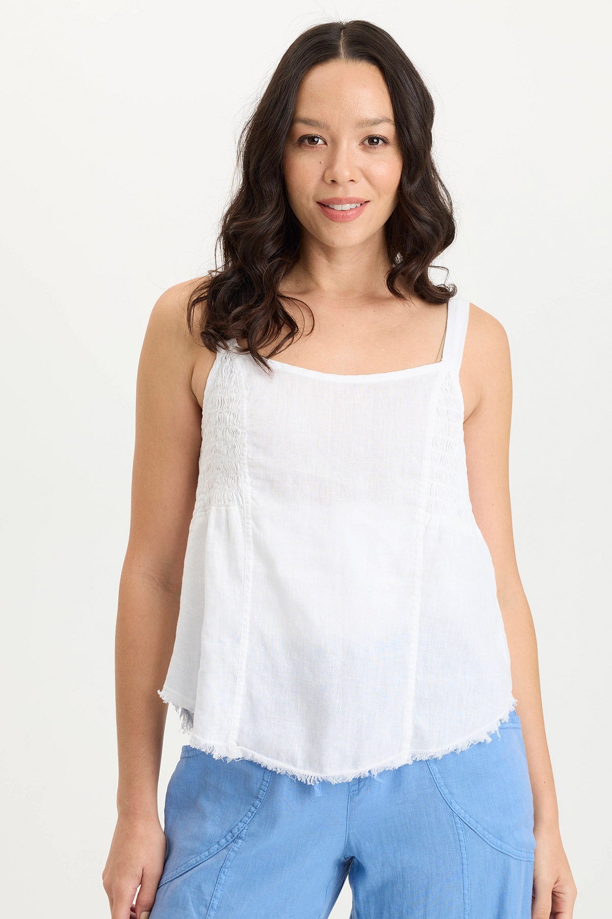 Fernley Women's Linen Ruched Tank Top - Breathable Summer Casual Blouse for Beach, Vacation & Everyday Wear