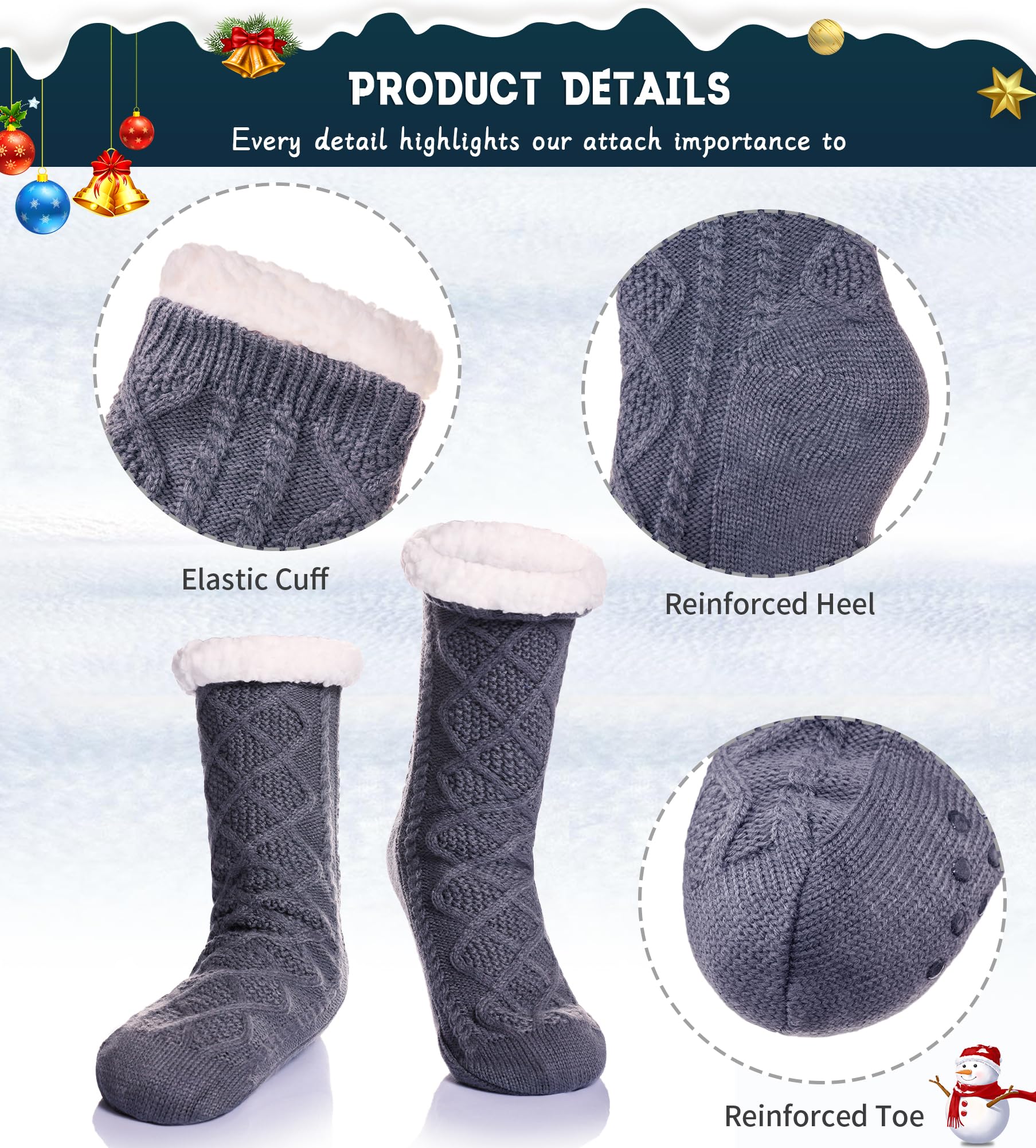 Men's Fleece Lined Extra Thick Winter Slipper Socks - Cozy Non-Slip Fuzzy Home & Sleeping Socks for Indoor Comfort & Warmth